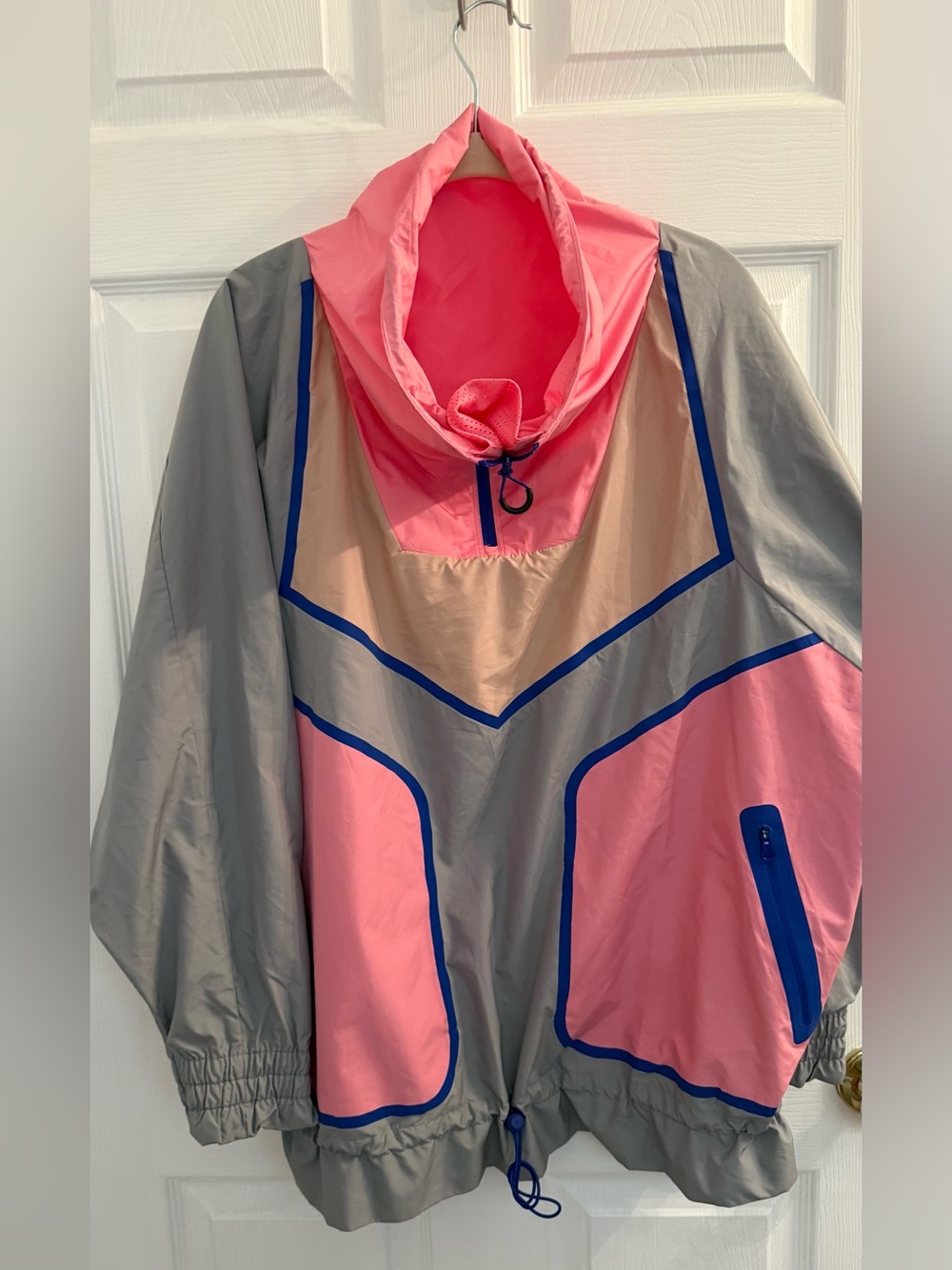 Adidas by Stella McCartney Gray and Pink Colorblock Windbreaker Anorak